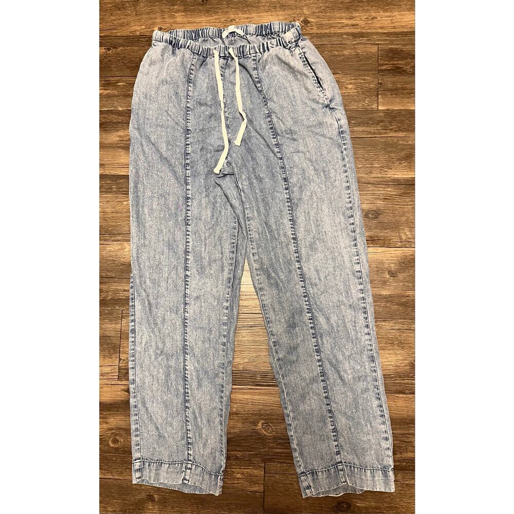 Jane + Delancey Lyocell Chambray Wide Leg Pants Pull On S Coastal Lightweight - Picture 2 of 10